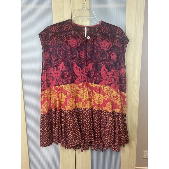 Free People Gotta Have You Tunic S Oversized Patchwork Top Red Boho Peasant - Picture 2 of 6